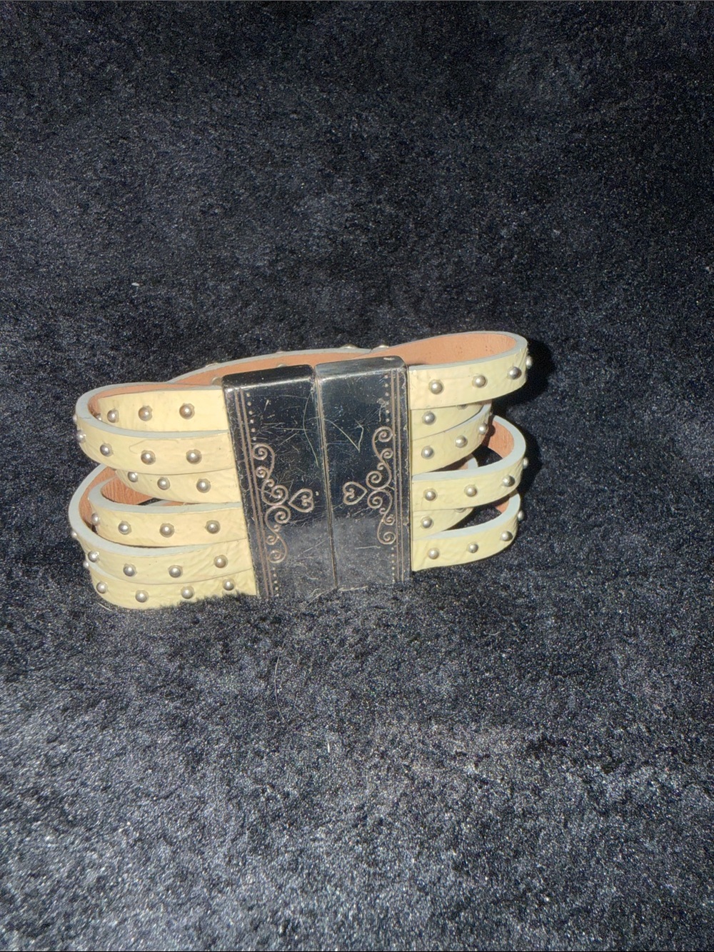 Vintage Brighton Cream Studded Leather Boho Cuff Bracelet.